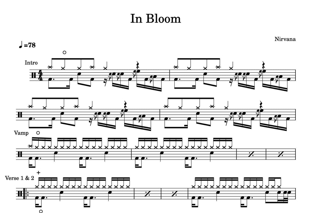In Bloom - Nirvana - Full Drum Transcription / Drum Sheet Music - Jacob Cook Drum Charts