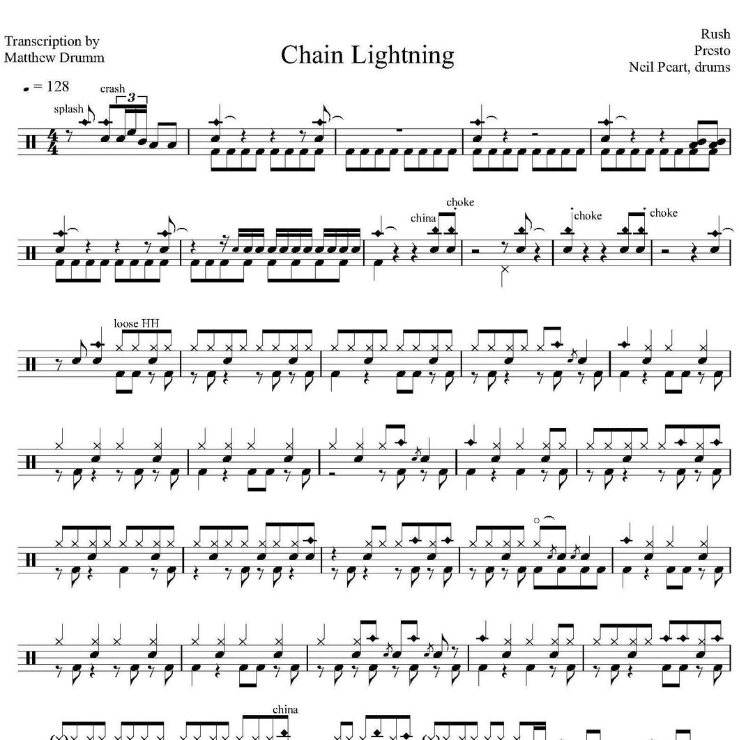 Chain Lightning - Rush - Collection of Drum Transcriptions / Drum Sheet Music - Drumm Transcriptions