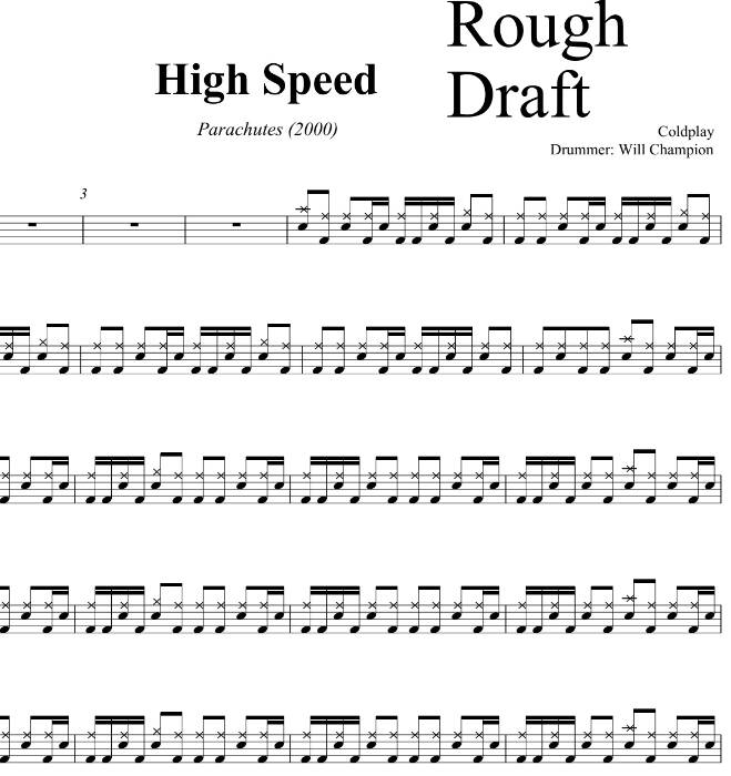 High Speed - Coldplay - Rough Draft Drum Transcription / Drum Sheet Music - DrumSetSheetMusic.com
