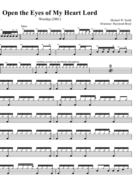Open the Eyes of My Heart Lord - Michael W. Smith - Full Drum Transcription / Drum Sheet Music - DrumSetSheetMusic.com