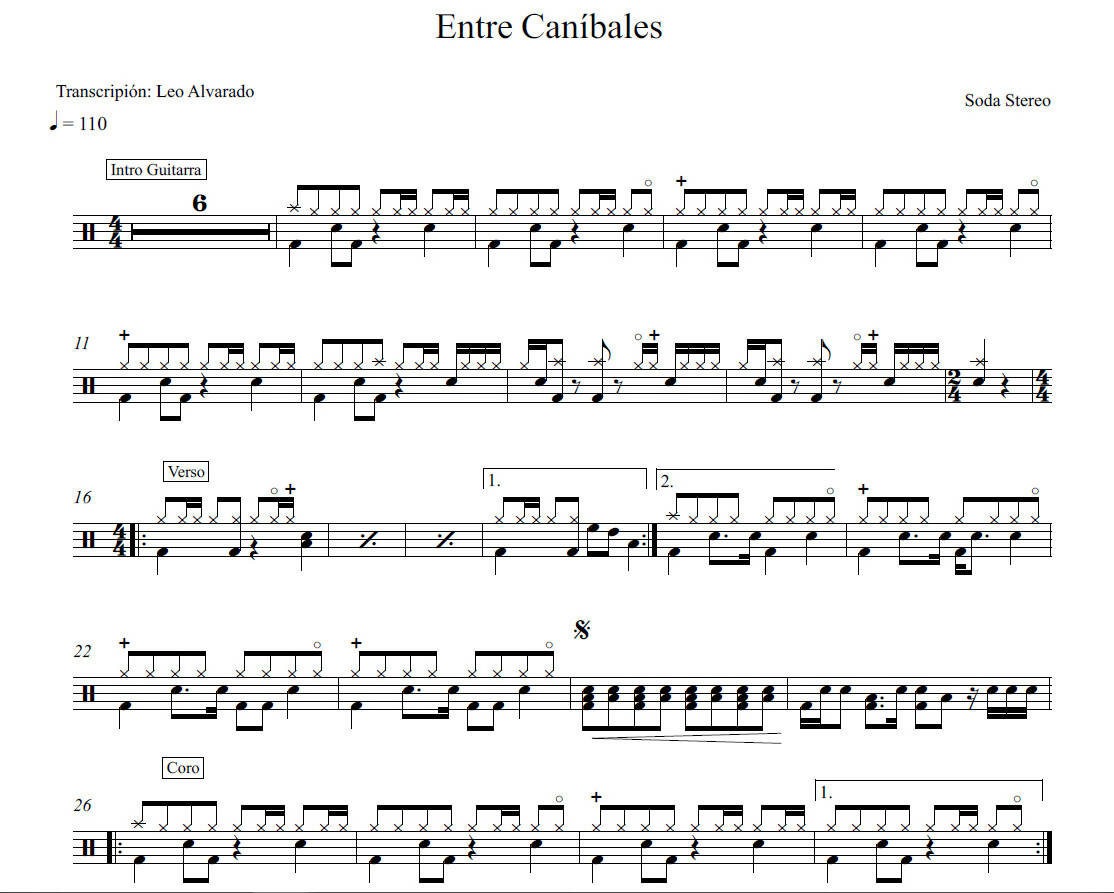 Entre Caníbales - Soda Stereo - Drum Sheet Music - Leo Alvarado ...