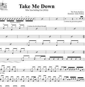 Take Me Down - The Pretty Reckless - Full Drum Transcription / Drum Sheet Music - DrumSetSheetMusic.com