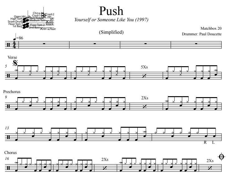 Push - Matchbox 20 - ورقة موسيقى الطبلPush - Matchbox 20 - ورقة موسيقى الطبل  