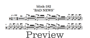 Bad News - Blink 182 - Full Drum Transcription / Drum Sheet Music - DrumonDrummer