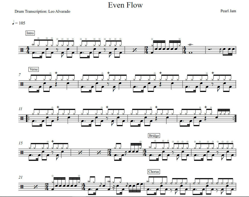 Even Flow - Pearl Jam - Full Drum Transcription / Drum Sheet Music - Leo Alvarado