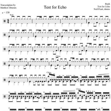 Test for Echo - Rush - Full Drum Transcription / Drum Sheet Music - Drumm Transcriptions