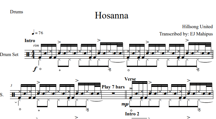 Hosanna - Hillsong United - Full Drum Transcription / Drum Sheet Music - DrumSheets4U