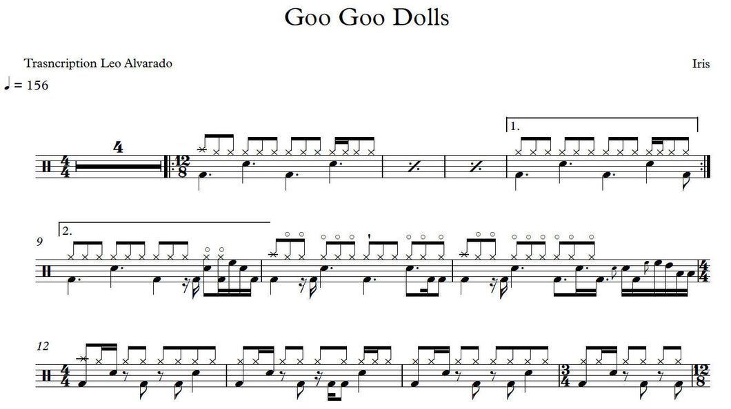 Iris - Goo Goo Dolls - Full Drum Transcription / Drum Sheet Music - Leo Alvarado
