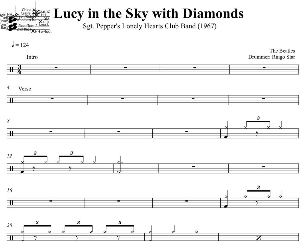 Lucy in the Sky with Diamonds - The Beatles - Full Drum Transcription / Drum Sheet Music - DrumSetSheetMusic.com