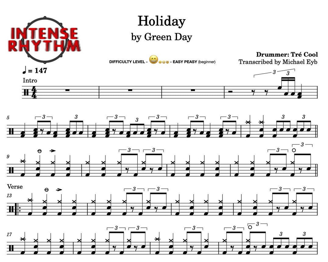 Holiday - Green Day - Full Drum Transcription / Drum Sheet Music - Intense Rhythm Drum Studios