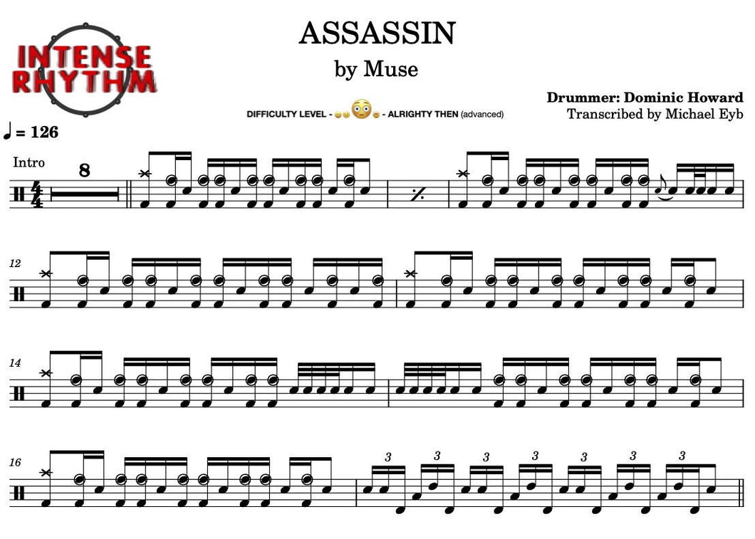 Assassin - Muse - Full Drum Transcription / Drum Sheet Music - Intense Rhythm Drum Studios