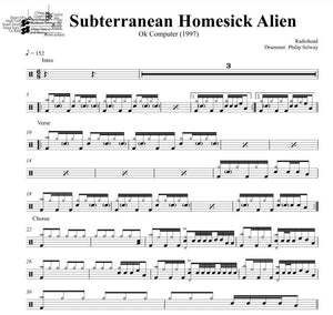 Subterranean Homesick Alien - Radiohead - Full Drum Transcription / Drum Sheet Music - DrumSetSheetMusic.com