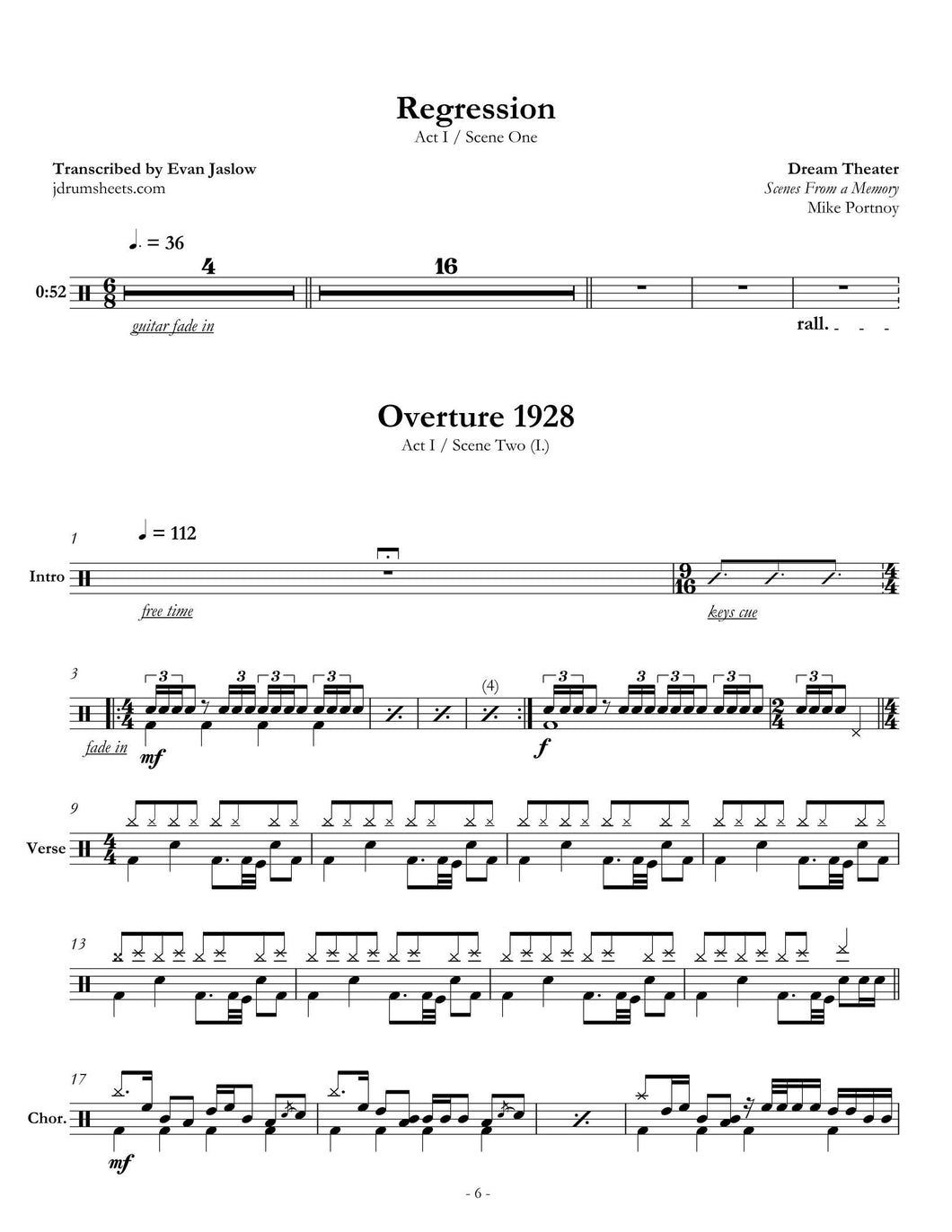 Scene Two: I. Overture 1928 - Dream Theater - Full Drum Transcription / Drum Sheet Music - Jaslow Drum Sheets