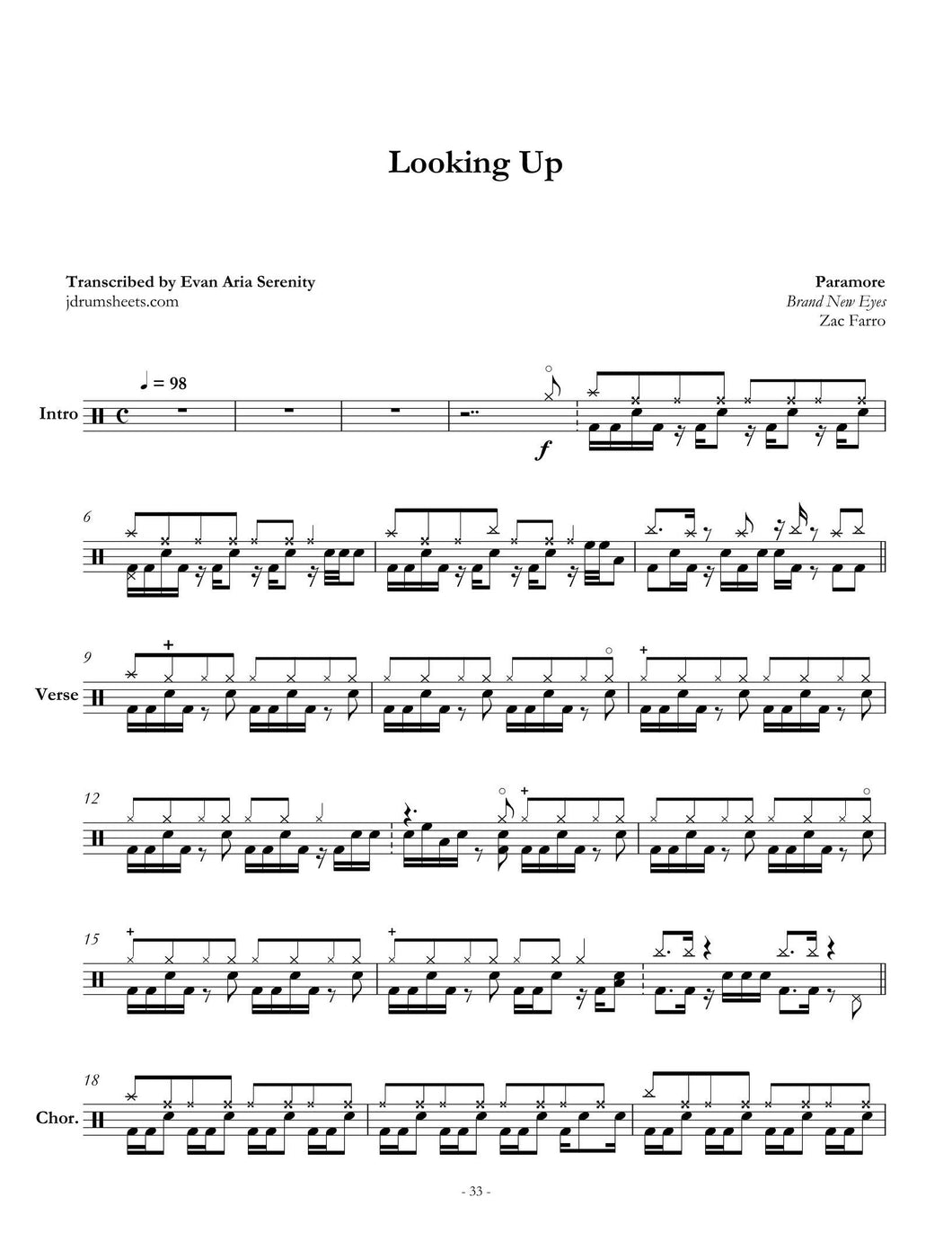 Looking Up - Paramore - Full Drum Transcription / Drum Sheet Music - Jaslow Drum Sheets
