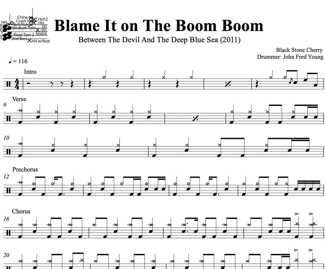 Blame It on the Boom Boom - Black Stone Cherry - Full Drum Transcription / Drum Sheet Music - DrumSetSheetMusic.com