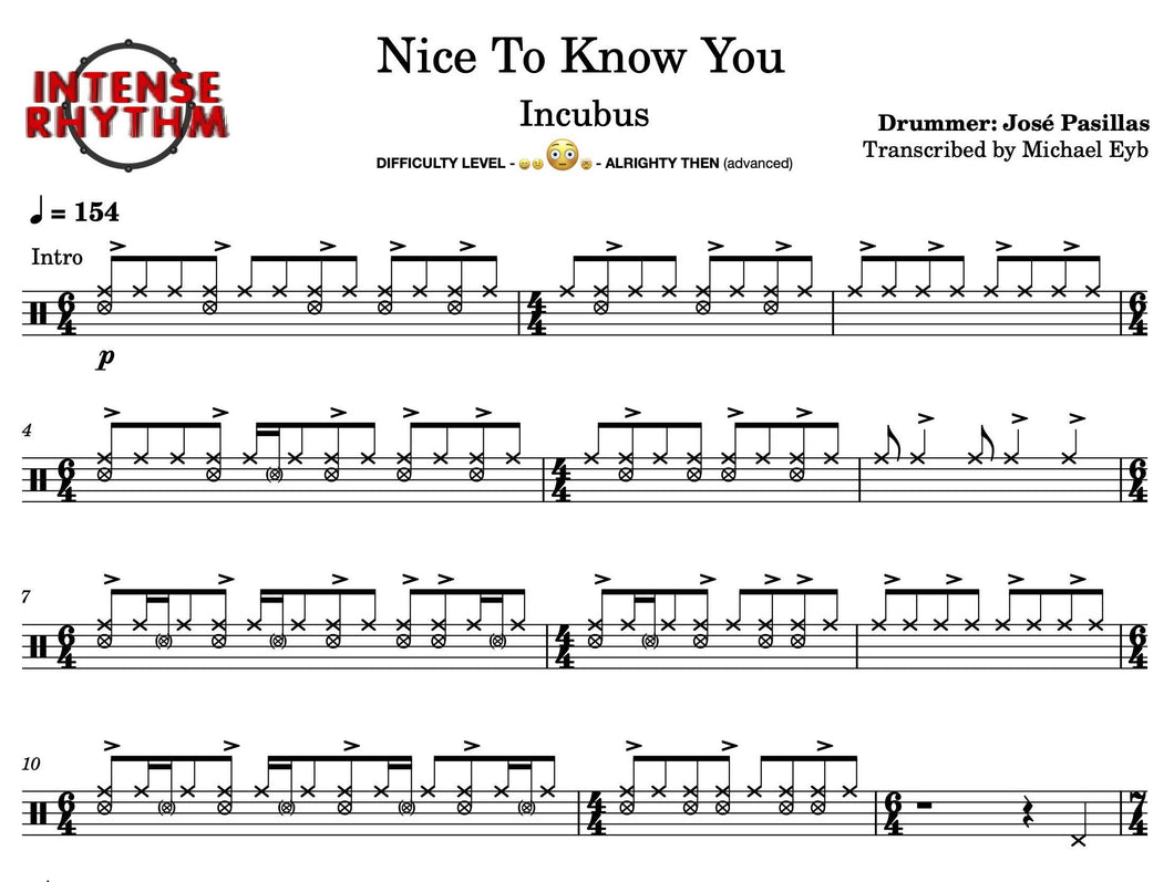 Nice to Know You - Incubus - Full Drum Transcription / Drum Sheet Music - Intense Rhythm Drum Studios