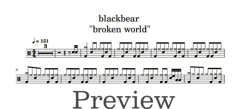 Broken World - Blackbear - Full Drum Transcription / Drum Sheet Music - DrumonDrummer