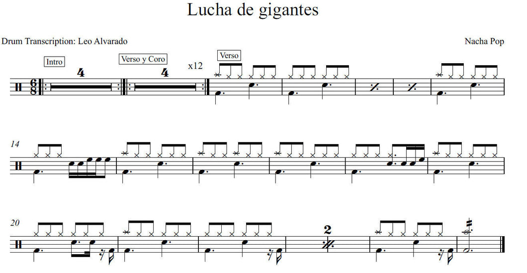 Lucha de Gigantes - Nacha Pop - Full Drum Transcription / Drum Sheet Music - Leo Alvarado