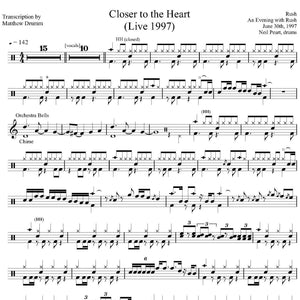 Closer to the Heart (Live in Toronto 1997 on Test for Echo Tour from an Evening with Rush) - Rush - Collection of Drum Transcriptions / Drum Sheet Music - Drumm Transcriptions