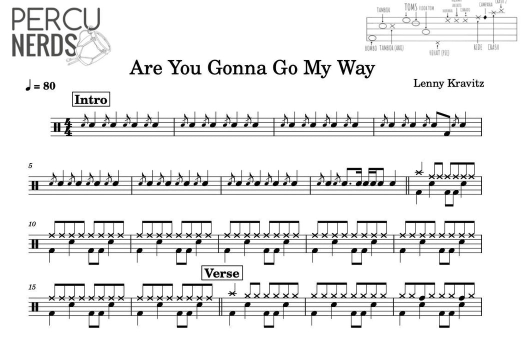 Are You Gonna Go My Way - Lenny Kravitz - Full Drum Transcription / Drum Sheet Music - Percunerds Transcriptions