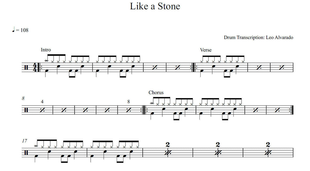 Like a Stone - Audioslave - Full Drum Transcription / Drum Sheet Music - Leo Alvarado