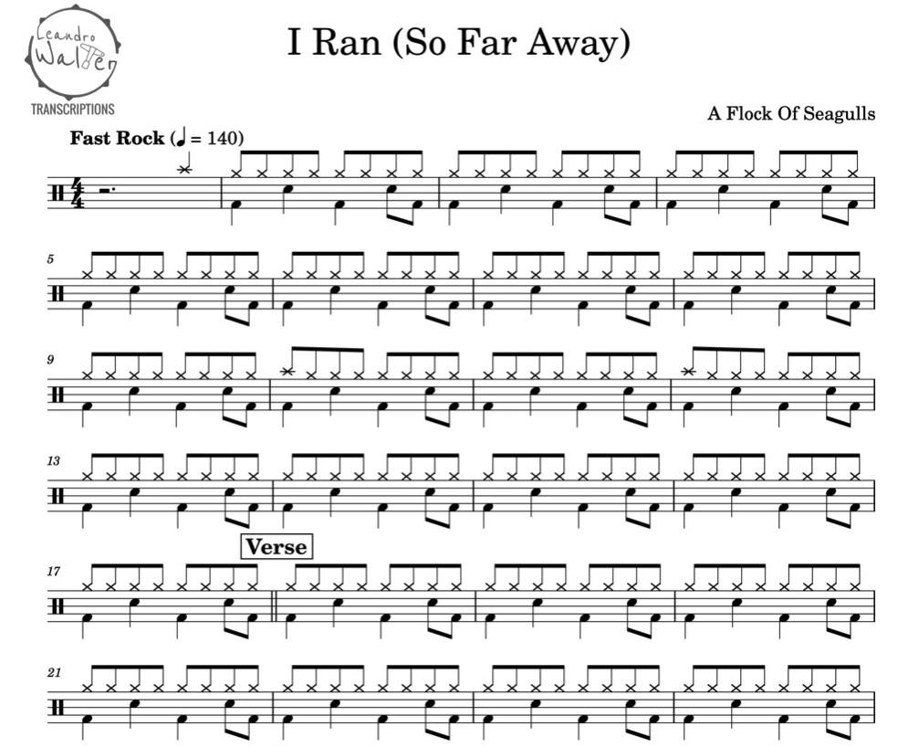 I Ran (So Far Away) - A Flock of Seagulls - Full Drum Transcription / Drum Sheet Music - Percunerds Transcriptions