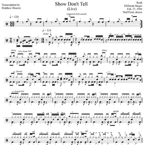 Show Don't Tell (Live in Florida 1994 on Test for Echo Tour from Different Stages) - Rush - Full Drum Transcription / Drum Sheet Music - Drumm Transcriptions