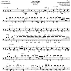 Limelight (Live in YYZ, Toronto 1981 from Moving Pictures 40th Anniversary) - Rush - Full Drum Transcription / Drum Sheet Music - Drumm Transcriptions