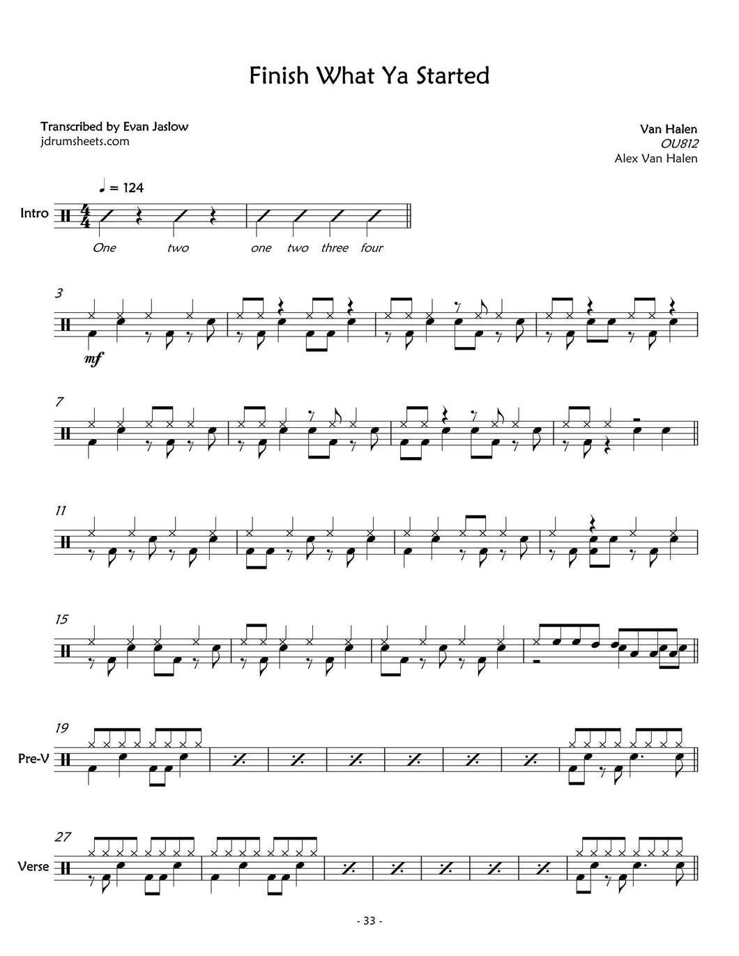 Finish What Ya Started - Van Halen - Full Drum Transcription / Drum Sheet Music - Jaslow Drum Sheets