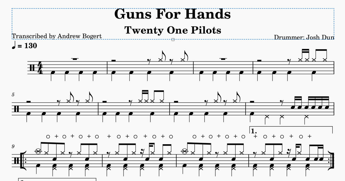 Guns for Hands Twenty One Pilots Drum Sheet Music Andrew Bogert