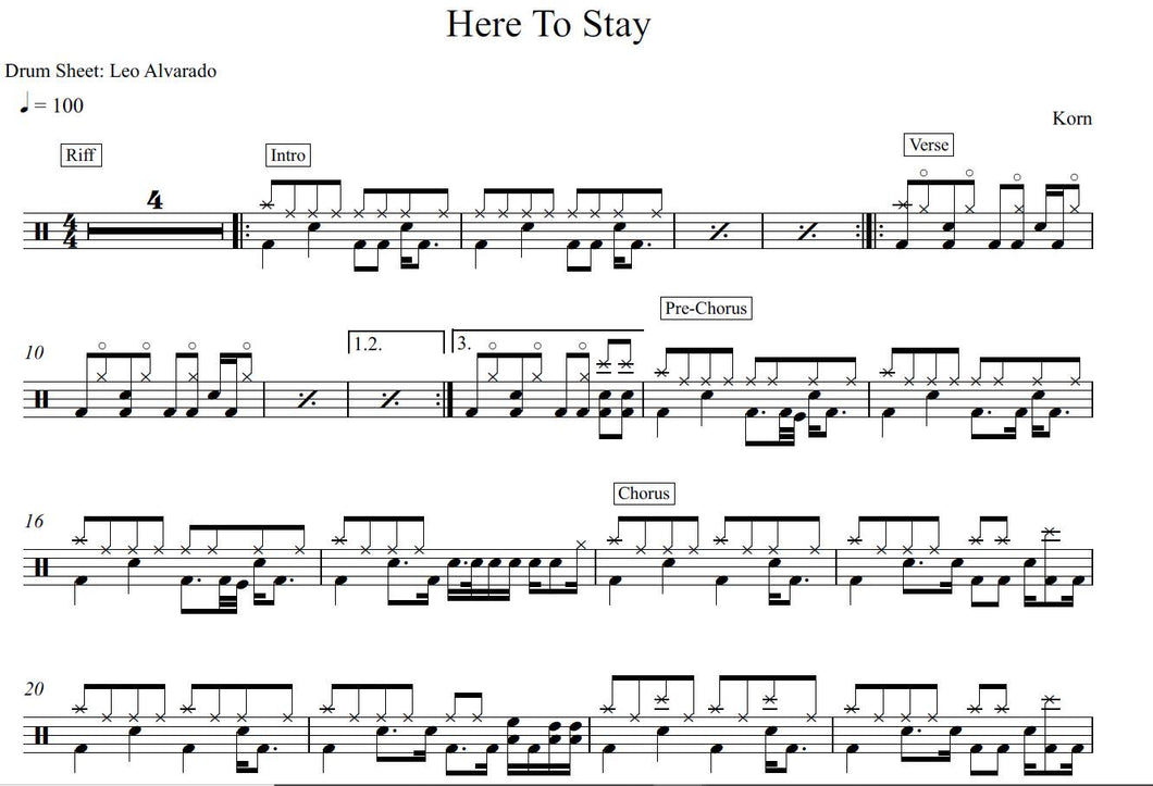 Here to Stay - Korn - Full Drum Transcription / Drum Sheet Music - Leo Alvarado
