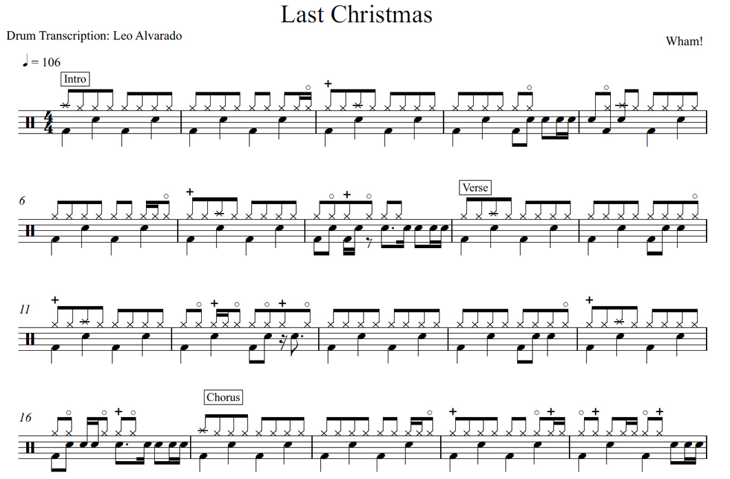 Last Christmas - Wham! - Full Drum Transcription / Drum Sheet Music - Leo Alvarado