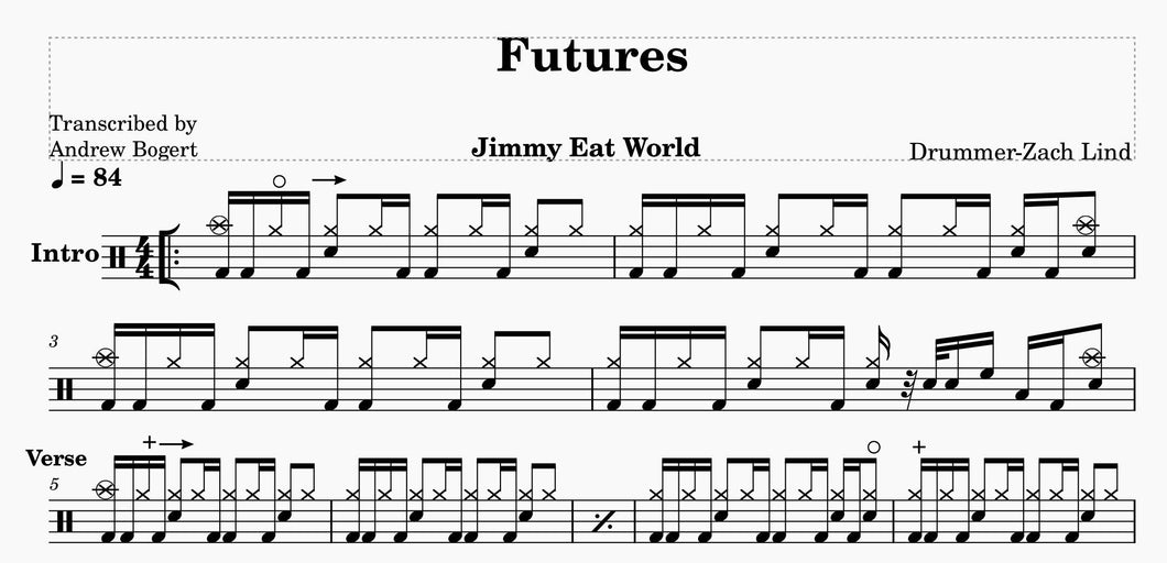 Futures - Jimmy Eat World - Full Drum Transcription / Drum Sheet Music - Andrew Bogert