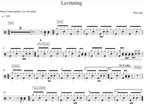Levitating (feat. DaBaby) - Dua Lipa - Full Drum Transcription / Drum Sheet Music - Leo Alvarado