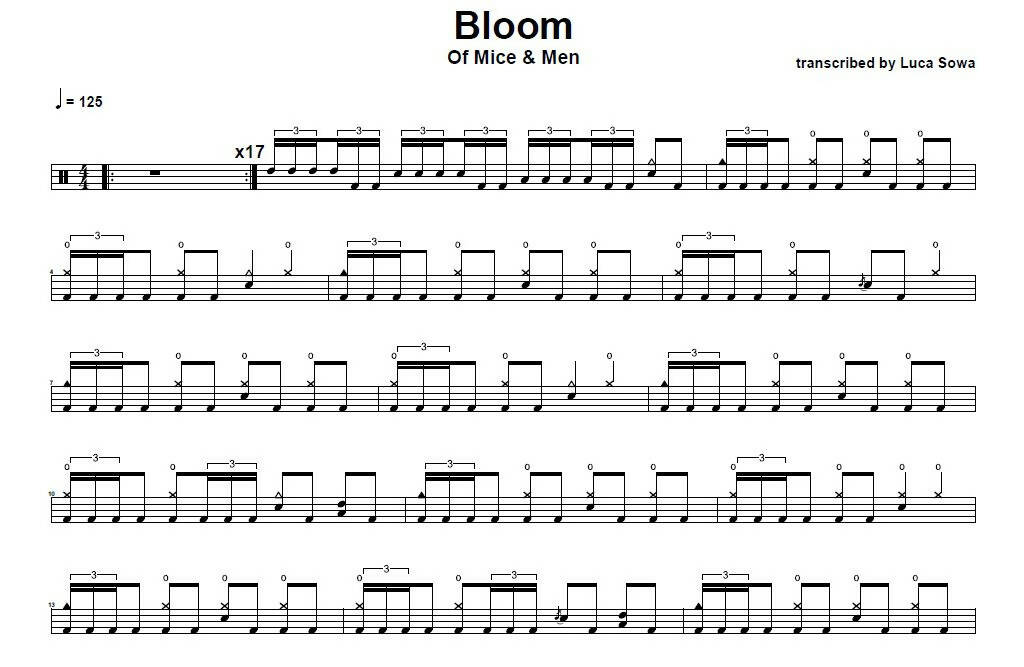 Bloom - Of Mice & Men - Full Drum Transcription / Drum Sheet Music - Luca Sowa Drum Sheets