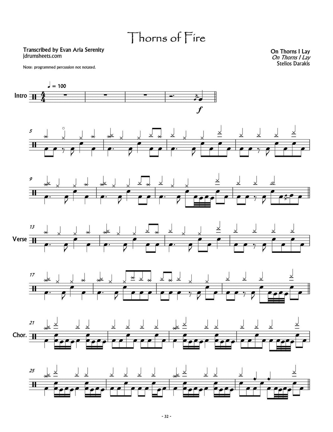Thorns of Fire - On Thorns I Lay - Full Drum Transcription / Drum Sheet Music - Jaslow Drum Sheets