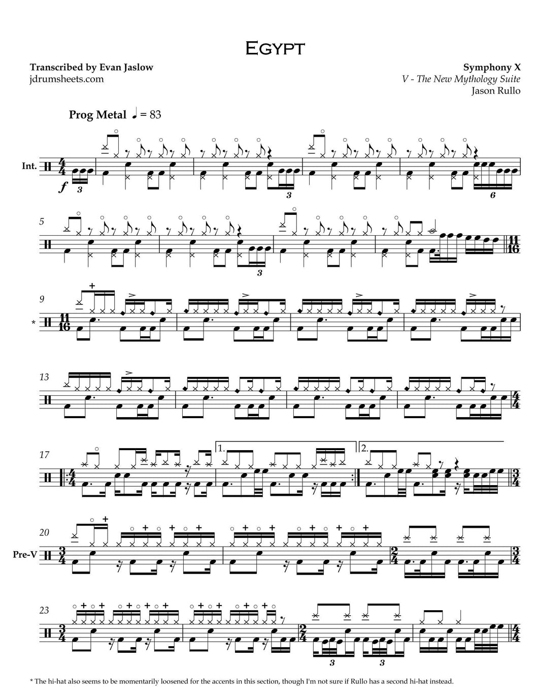 Egypt - Symphony X - Full Drum Transcription / Drum Sheet Music - Jaslow Drum Sheets