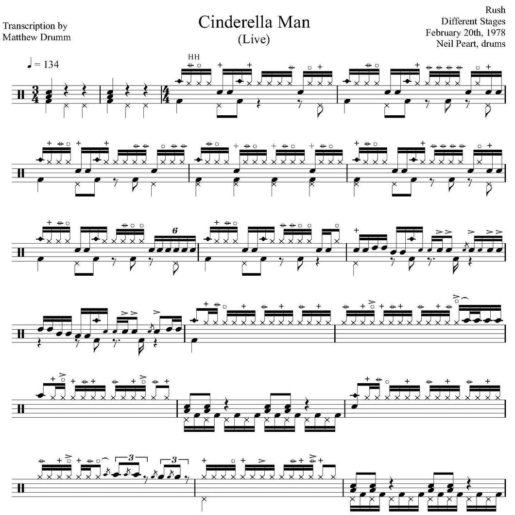Cinderella Man (Live in London 1978 on Test for Echo Tour from Different Stages) - Rush - Full Drum Transcription / Drum Sheet Music - Drumm Transcriptions