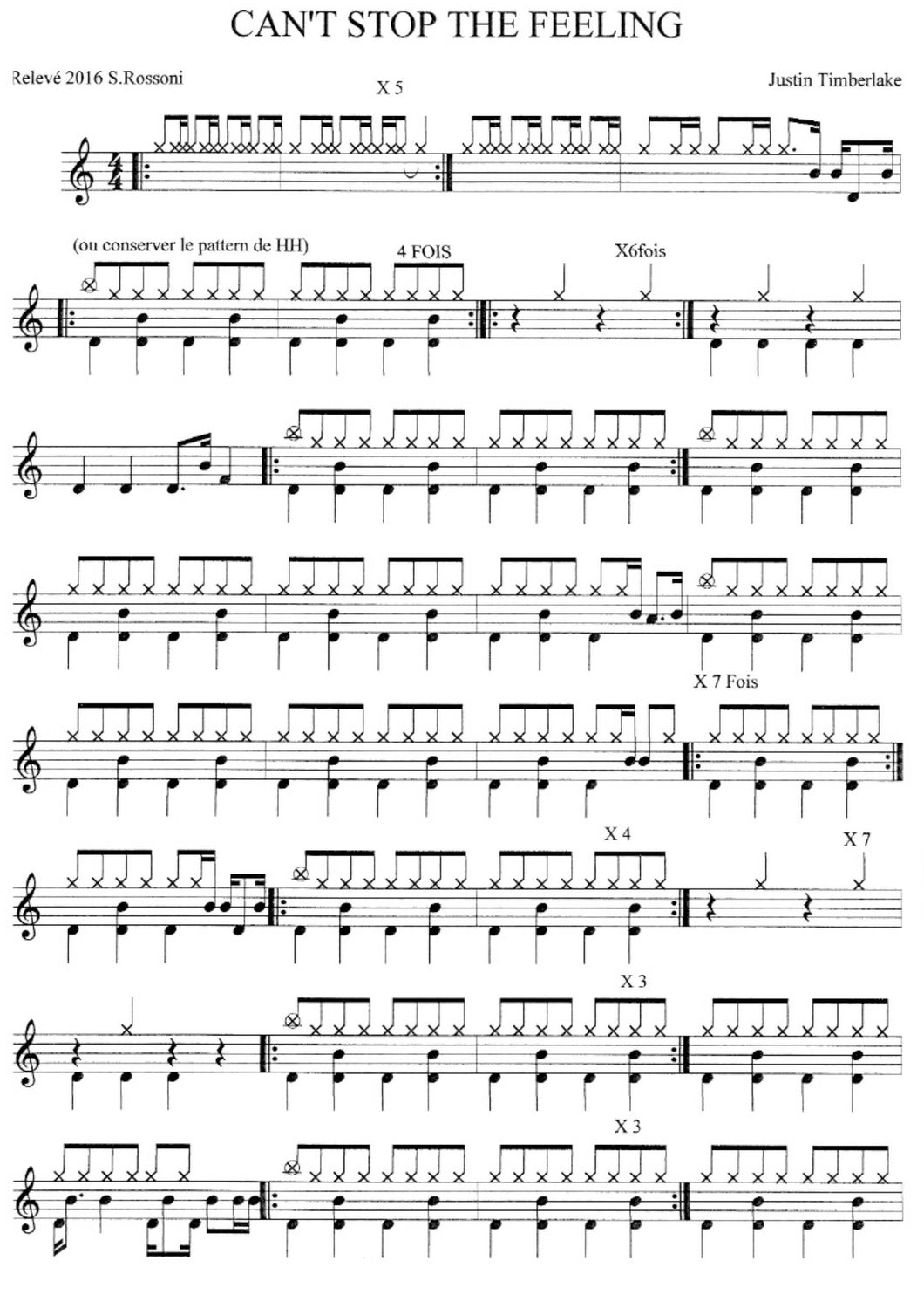 Can't Stop the Feeling! - Justin Timberlake - Full Drum Transcription / Drum Sheet Music - Rossoni