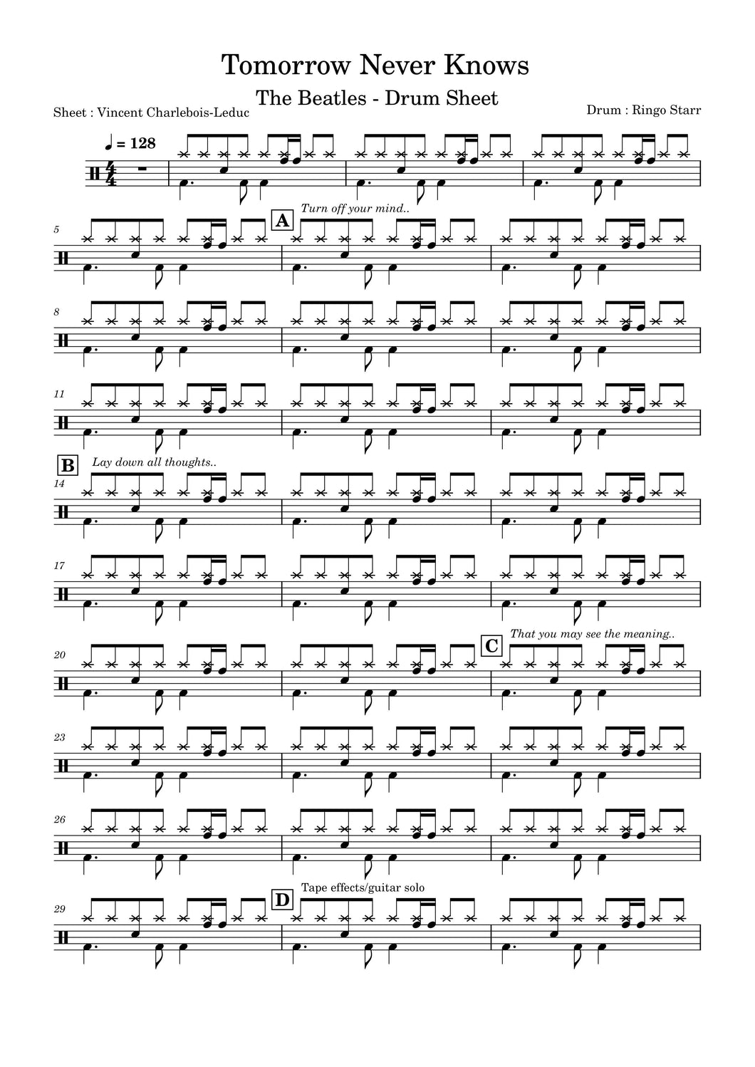 Tomorrow Never Knows - The Beatles - Drum Sheet Music - Vince’s Scores ...