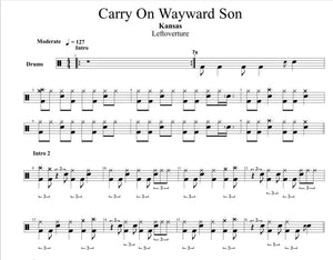 Carry on Wayward Son - Kansas - Full Drum Transcription / Drum Sheet Music - Smdrums