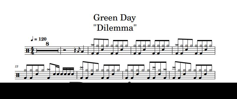 Dilemma - Green Day - Full Drum Transcription / Drum Sheet Music - DrumonDrummer
