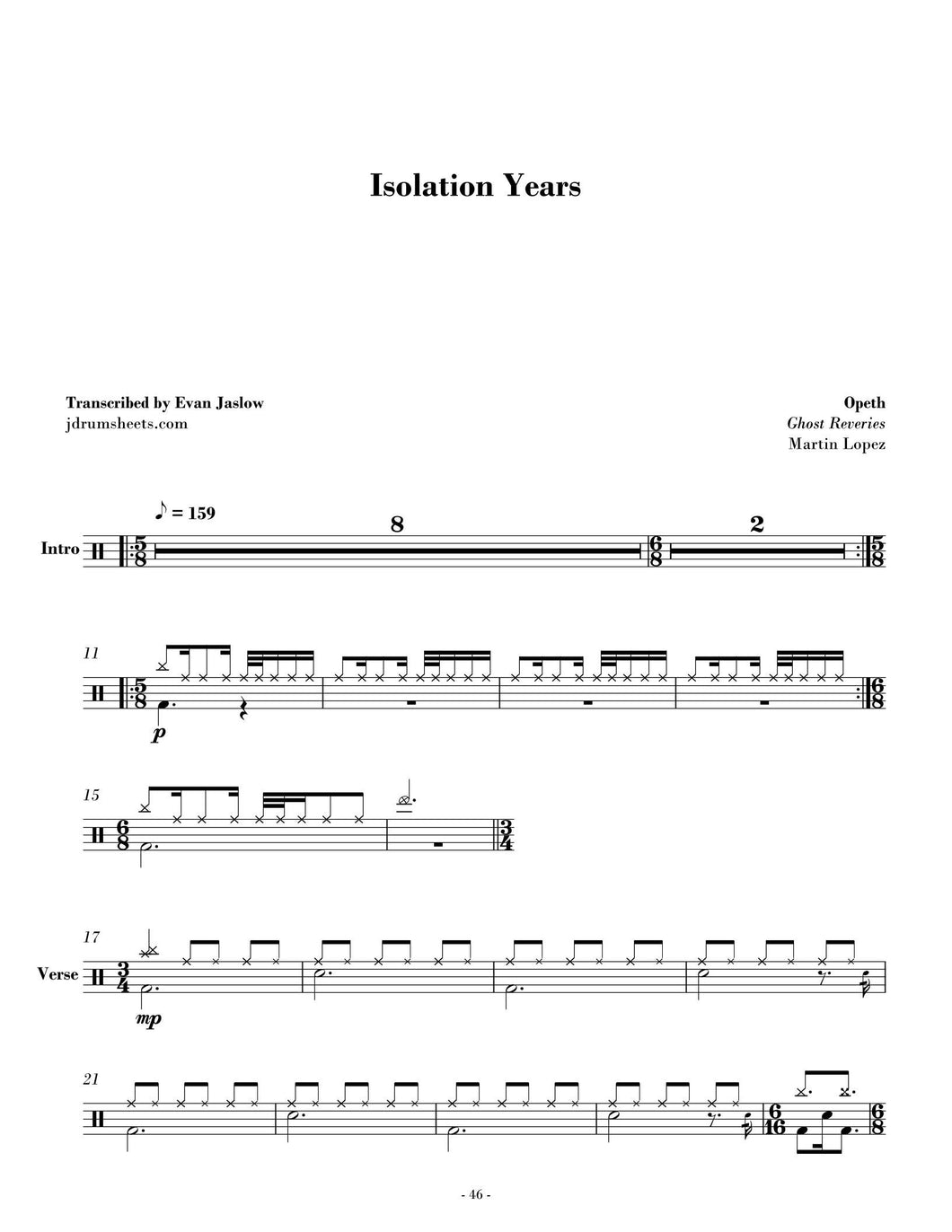 Isolation Years - Opeth - Full Drum Transcription / Drum Sheet Music - Jaslow Drum Sheets