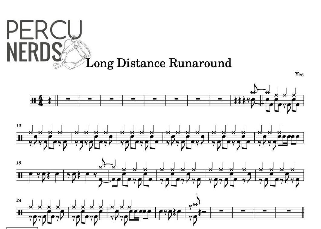 Long Distance Runaround Yes Drum Sheet Music Percunerds