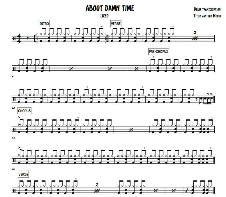 About Damn Time - Lizzo - Full Drum Transcription / Drum Sheet Music - Titus van der Woude