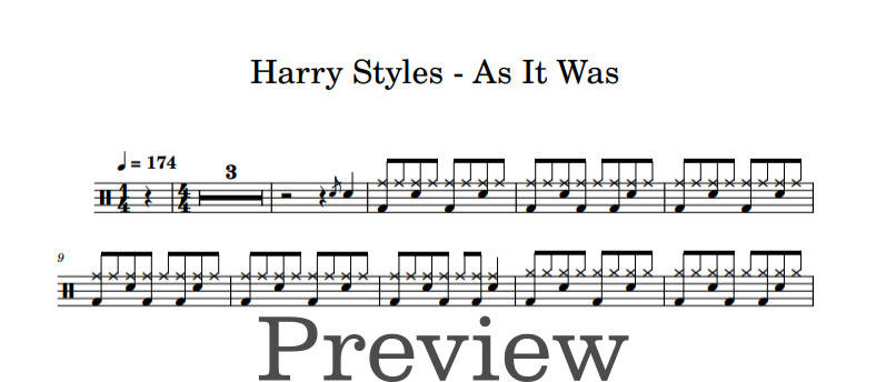 As It Was - Harry Styles - Full Drum Transcription / Drum Sheet Music - DrumonDrummer