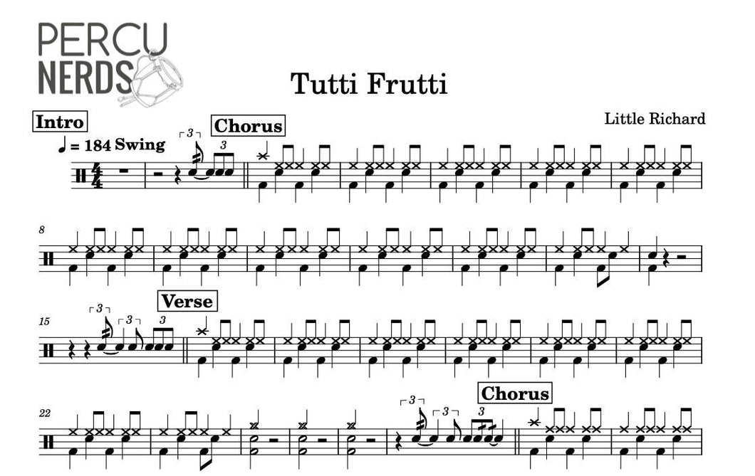 Tutti Frutti - Little Richard - Full Drum Transcription / Drum Sheet Music - Percunerds Transcriptions