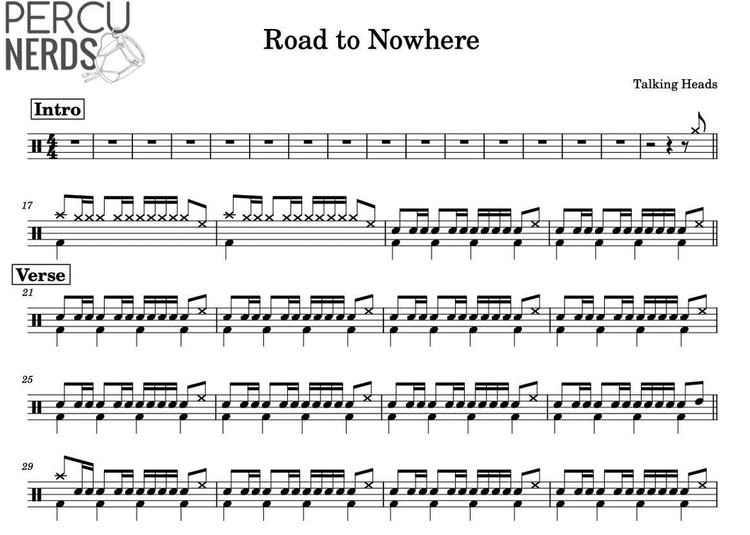 Road to Nowhere - Talking Heads - Full Drum Transcription / Drum Sheet Music - Percunerds Transcriptions