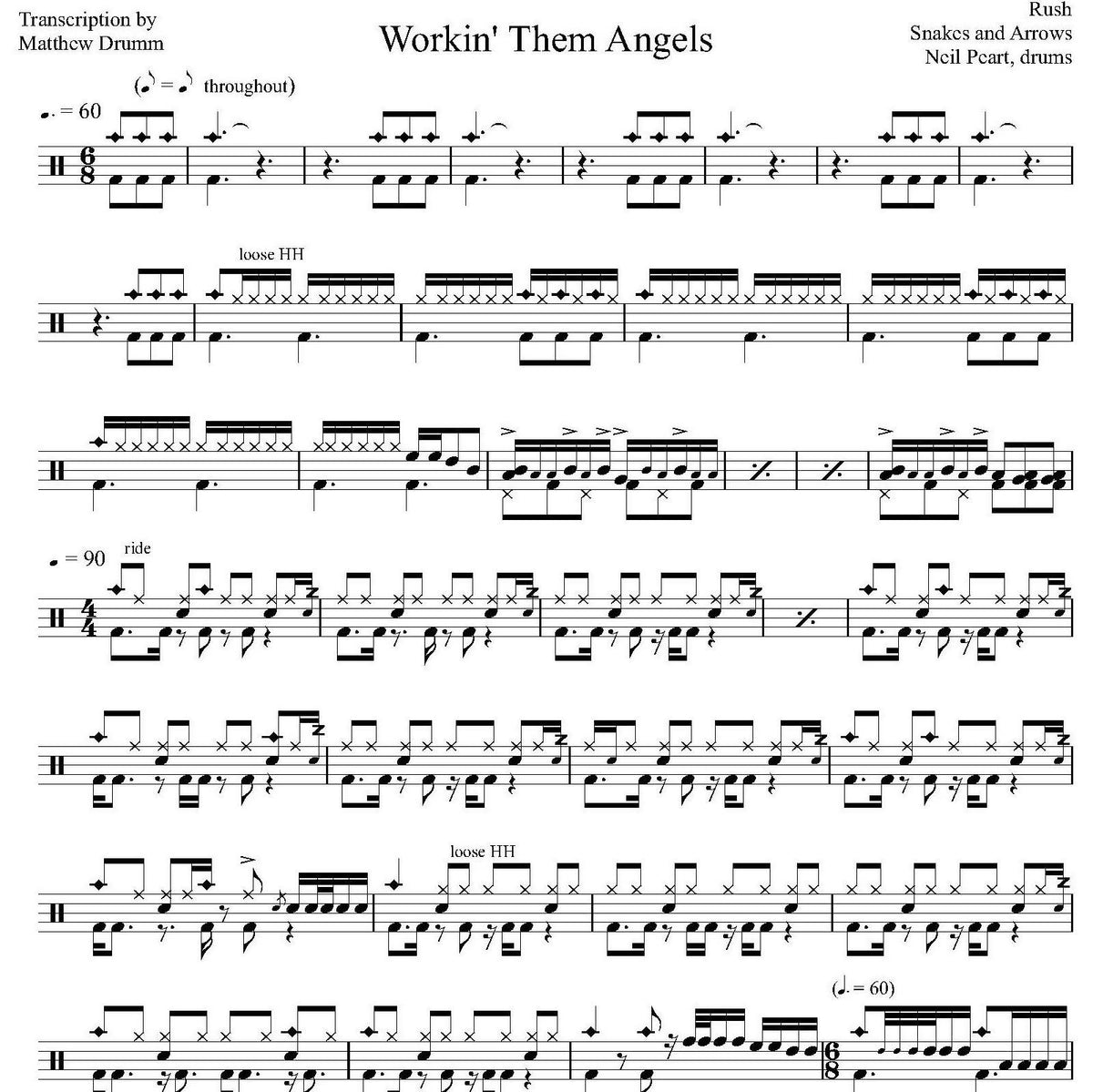 Workin' Them Angels Rush Full Drum Transcription Drumm Transcriptions ...