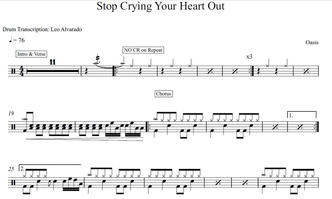 Stop Crying Your Heart Out - Oasis - Full Drum Transcription / Drum Sheet Music - Leo Alvarado
